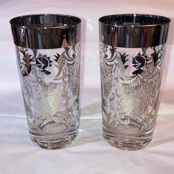 Set (2) MCM Kimiko 1960s Vintage Highball Silver Knight Shield Glasses VGUC - Picture 11 of 17